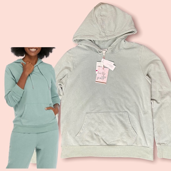 Belle du Jour Womens Pullover Hoodie Large L Cobalt Green Front Pocket Stretch - Picture 5 of 15